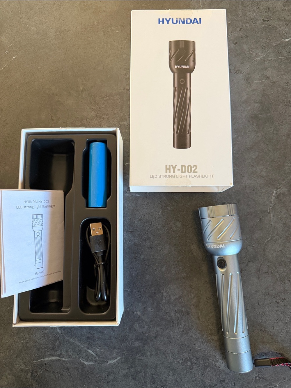 Silver HY-D02 LED Rechargeable Flashlight
